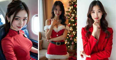 🟥 Luxury Girl in Red Dress AI Wallpaper
